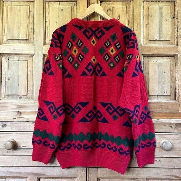 Vintage Bomber On Active Large Service Grandpa Sweater Knit Red Wool New Zealand - Picture 5 of 6